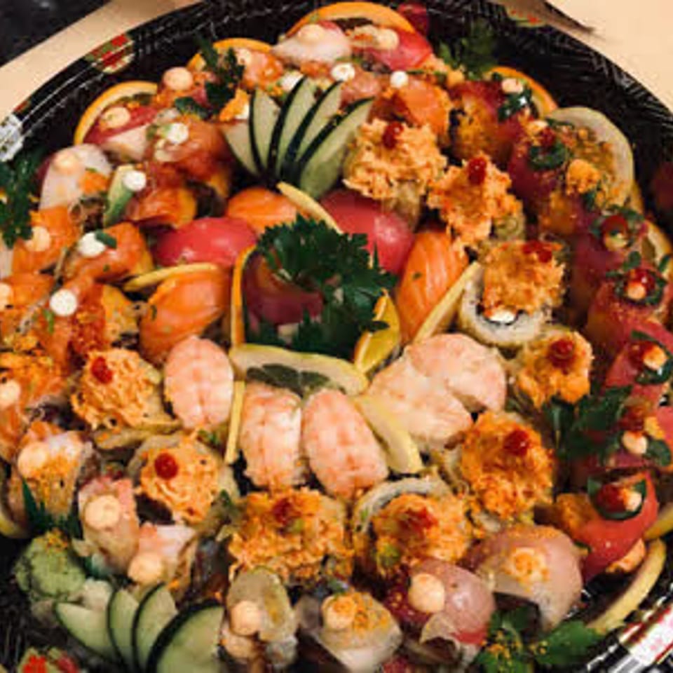 Large platter of assorted sushi